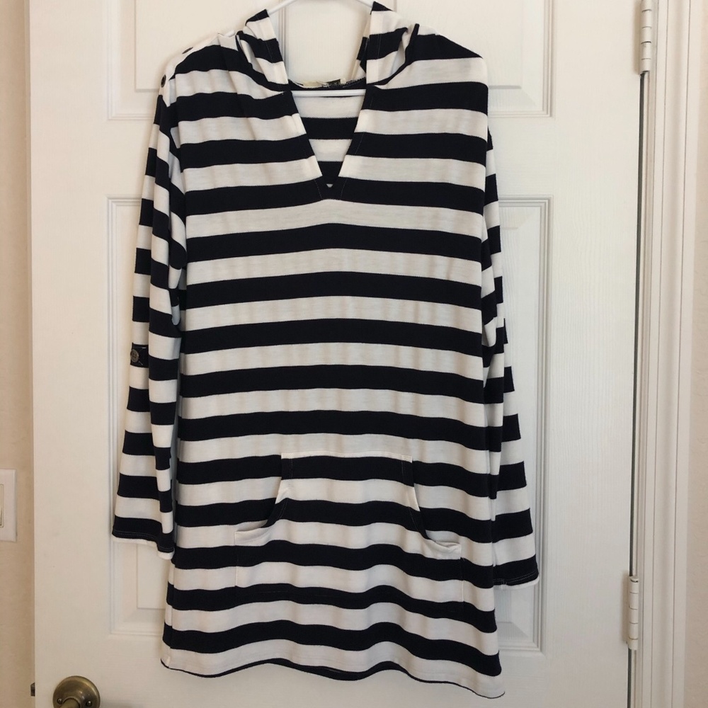 Navy and white striped Swim Coverup